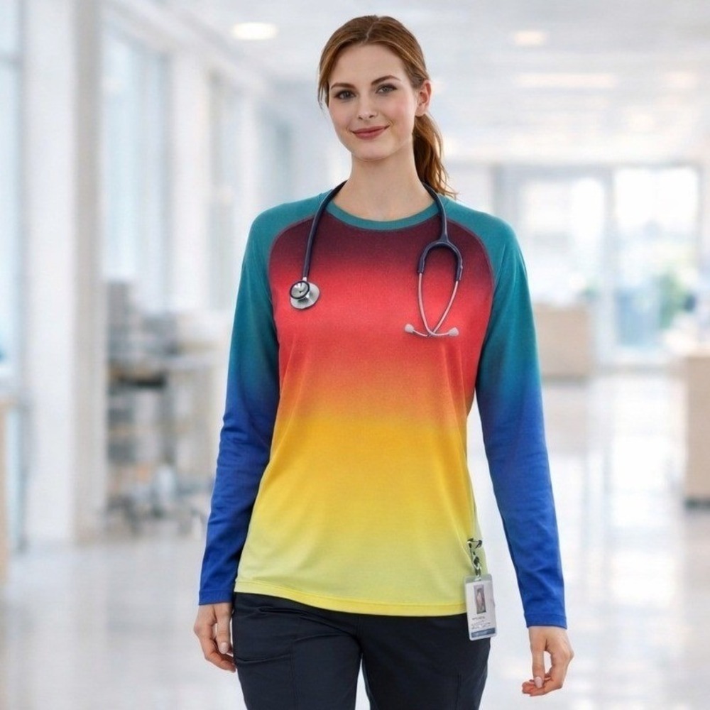 SOLD FIGS Rainbow Ombre Salta Underscrub Long Sleeve Top Small Colorblock Nurse